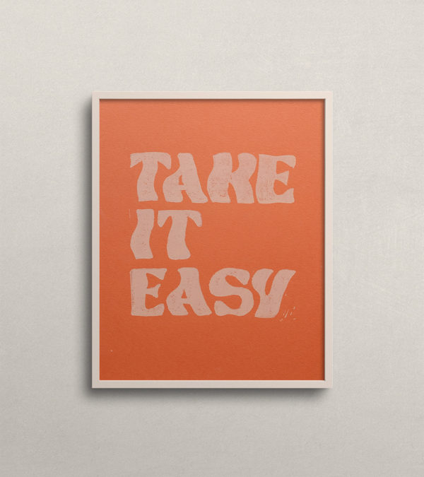 Take it Easy 8x10 Linocut Art Print - Rust