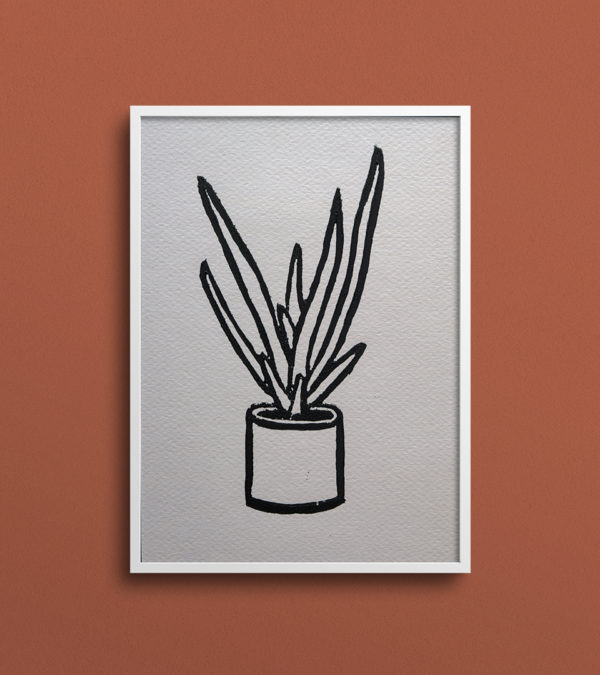 Snake Plant 5x7 Linocut Art Print - Grey