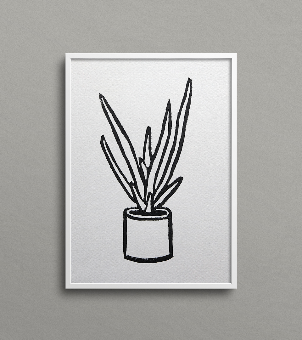 Snake Plant 5x7 Linocut Art Print - White