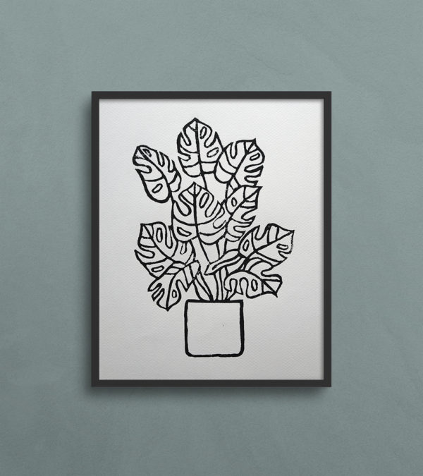 Monstera 8x10 Linocut Art Print - White