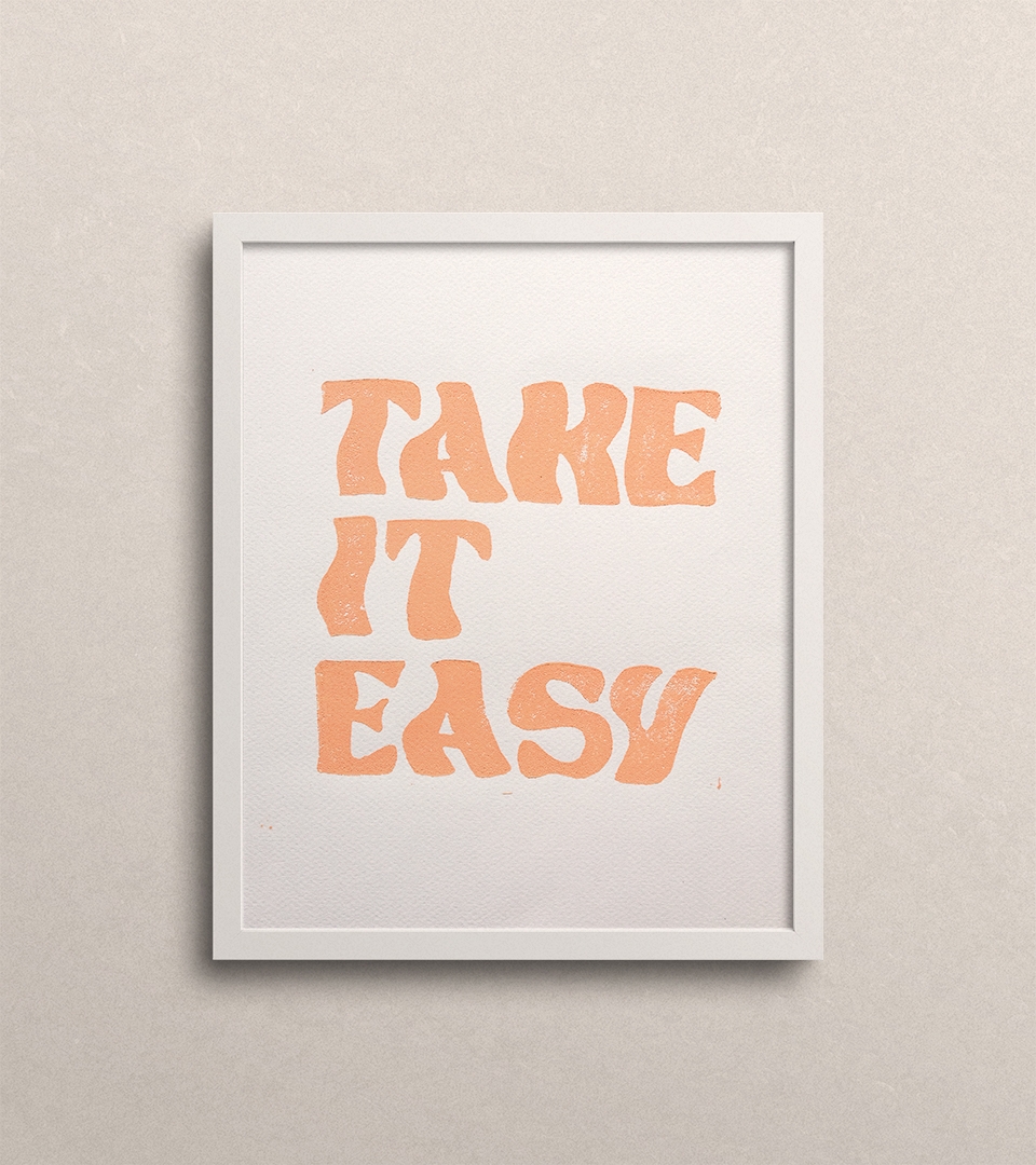 Take it Easy 8x10 Linocut Art Print - Peach